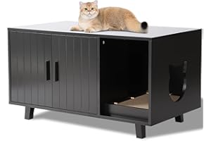 LOUVIXA Litter Box Enclosure, Cat Litter Box Furniture Hidden Cat Washroom Furniture House Table Nightstand with Cat Scratch Pad (Black)
