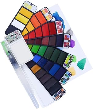 Amazon Co Jp 水彩絵の具セット ポータブル アーティスト 折りたたみ式 水彩絵の具セット 水性ブラシ付き 野外用スケッチ アウトドアペイント 42色 42 Colors Gm123 ホーム キッチン
