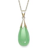 Belacqua Natural teardrop Jade Pendant Necklace for Women | 10K Gold 18" Rope Chain With Spring Ring Clasp | Jewelry for Her | Gift Box Included