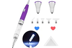 benote Original Diamond Art Painting Pen Lighted Drill Pen 2.0 Metal Sticky Pen Tips, Diamond and Painting Accessories with Multi Replacement Pen Heads and Wax - B7 Purple