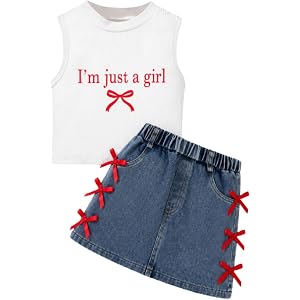 FJLSJSW Toddler Girls Denim Skirt Set with Cute Tank Top Baby Summer Skirt Outfit Jean Skirt for Little Girls