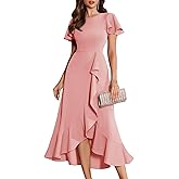 BeryLove Women Formal Party Dress Flutter Short Sleeve Wedding Cocktail Long Evening Dress