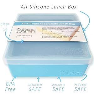 The Parent Diary | All Silicone Lunch Box Meal Prep Container | Kid Friendly Easy to Open Lid | Microwave, Dishwasher and Freezer Safe - The Only All Silicone Lunchbox (1 Compartment, Blue)