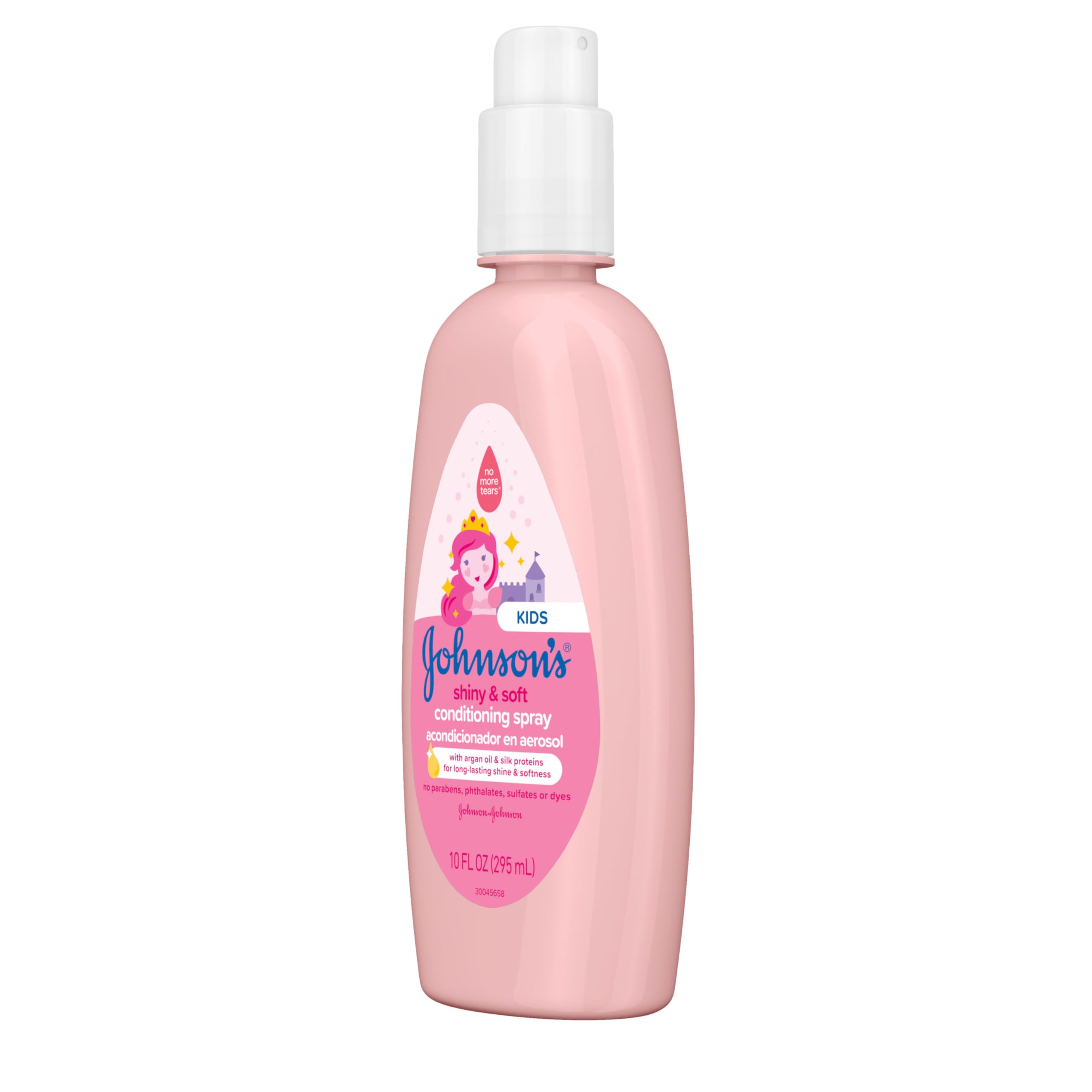 Johnson's Kids Shiny & Soft Hair Conditioning Spray with Argan Oil & Silk Proteins, Tear-Free Conditioning Spray for Shine & Softness, Gentle for Toddler Haircare, 10 fl. oz