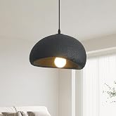 Fivemengo 11.8in Wabi Sabi Pendant Light, Kitchen Island Lighting Fixture Ceiling Mount Japanese Lamp Japandi Chandelier for Dining Living Room Hallway Bedroom Restaurant Hanging Lamp, Black 1 Pack