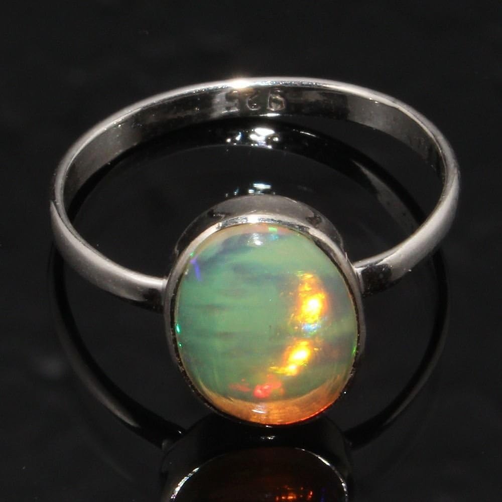 925 STERLING SILVER NATURAL ETHIOPIAN FIRE OPAL CABOCHON RING JEWELRY #DDL359 (US7)