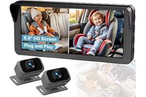 Dual Baby Car Camera for 2 Kids – 6.9” Split-Screen HD Display, Infrared Night Vision, Easy Installation, Backseat Camera for