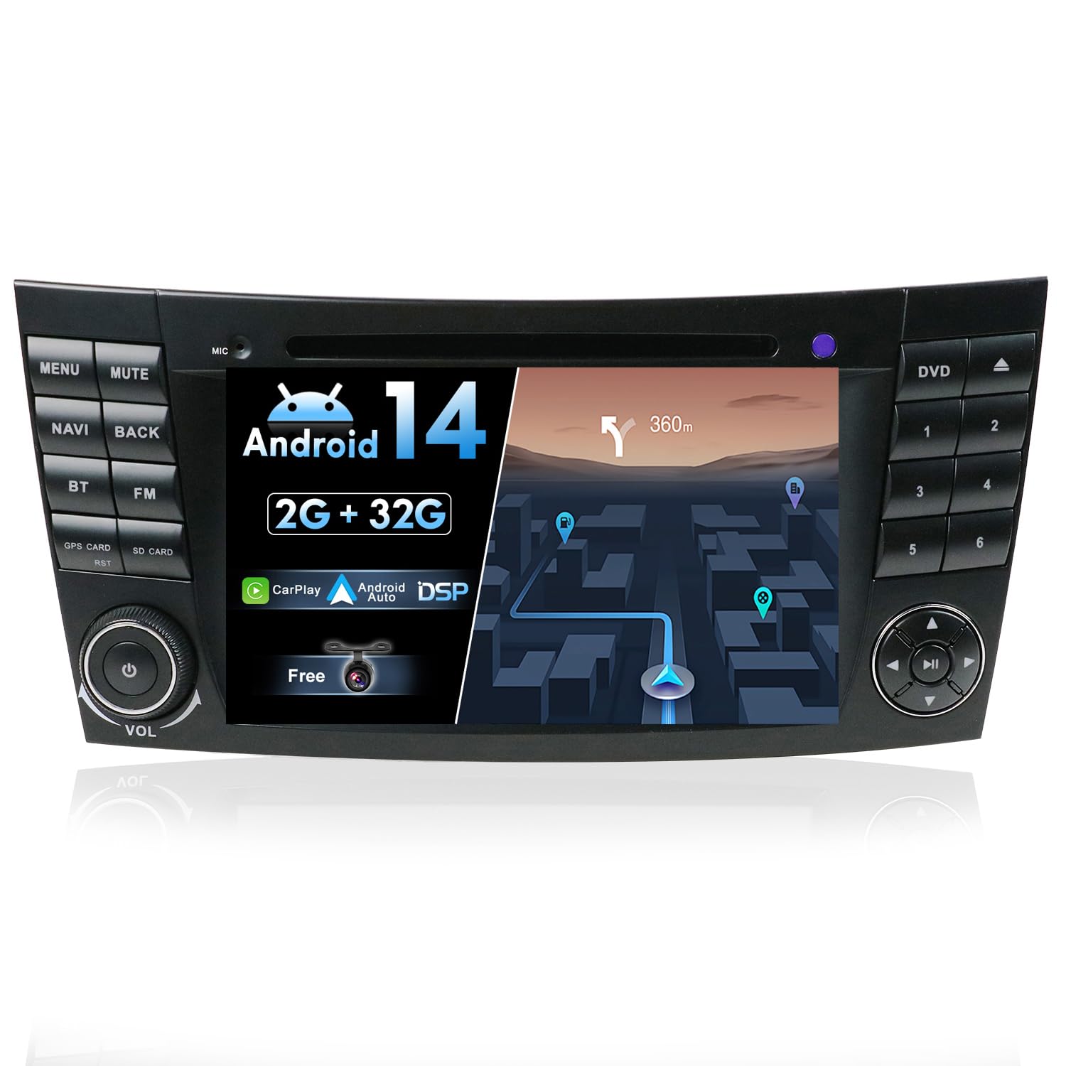 JOYX Android 13 Double Din Car Stereo Head unit Fit for Mercedes-Benz E-Class W211 | CLS Class W219 | 7Inch 2G+32G | Free Canbus Camera Microphone |Support WiFi 4G BT5.0 steering wheel CarAutoPlay DAB