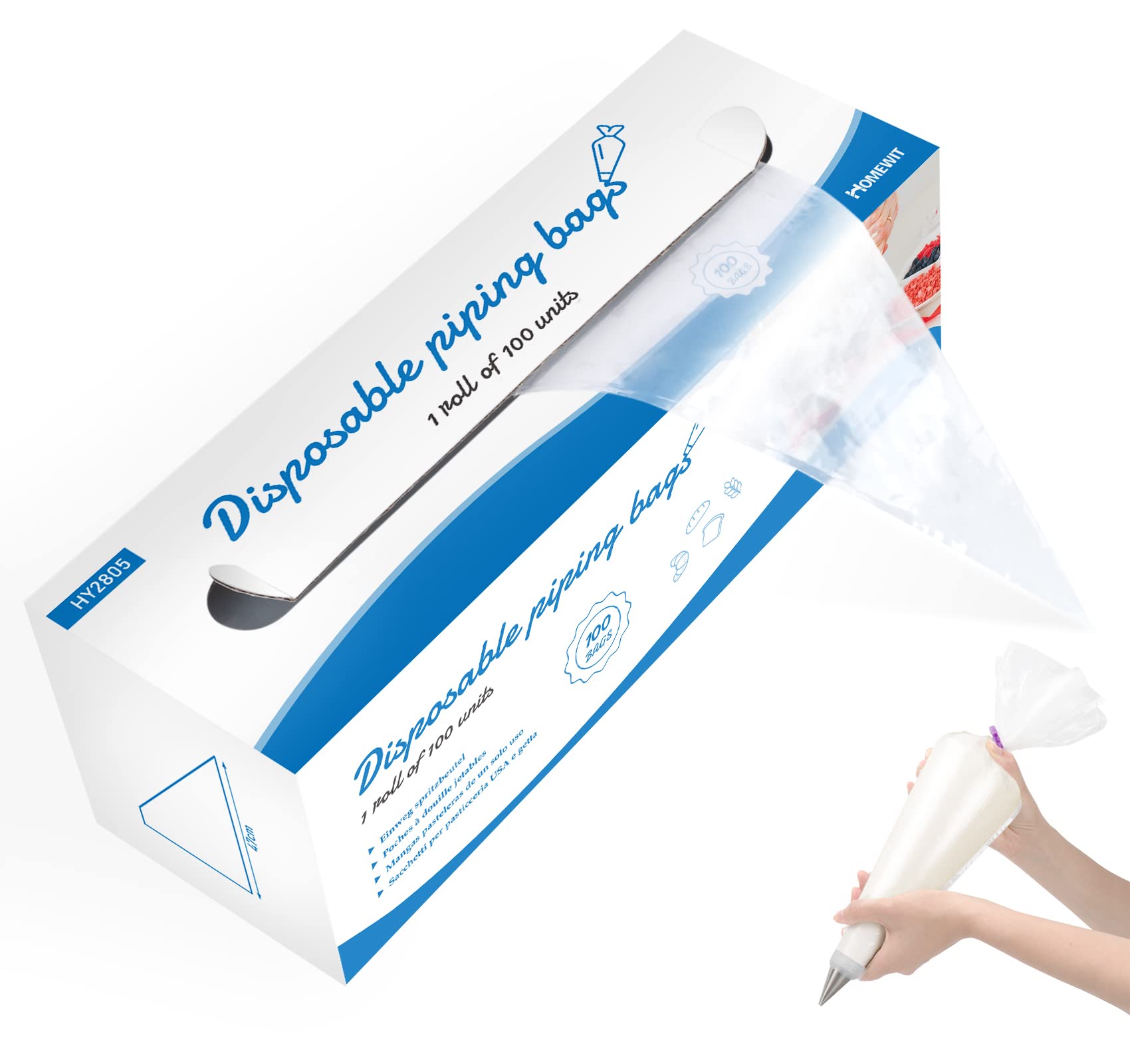 100 PCS Disposable Piping Bag, Large 18 inch Thick Transparent Plastic Pastry Bags, Reusable Icing Bags for Cake Decoration and Cookies Biscuits Baking