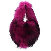 LUI SUI Heart Shaped Faux Fur Tote Bag for Women, Soft Plush Winter Handbag, Heart Furry Purse