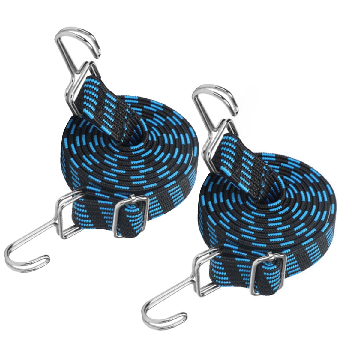 2 Pack Bungee Cords with Hooks, Blue Adjustable Elastic Strap Heavy Duty Baggage Bungee Rope for Bike Rack, Camping Car Roof Rack and Tent Poles (1m/3.3ft)