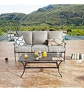 LOKATSE HOME 3 Seat Metal Patio Loveseat Bench Outdoor Furniture Bistro Set with Coffee Table for...