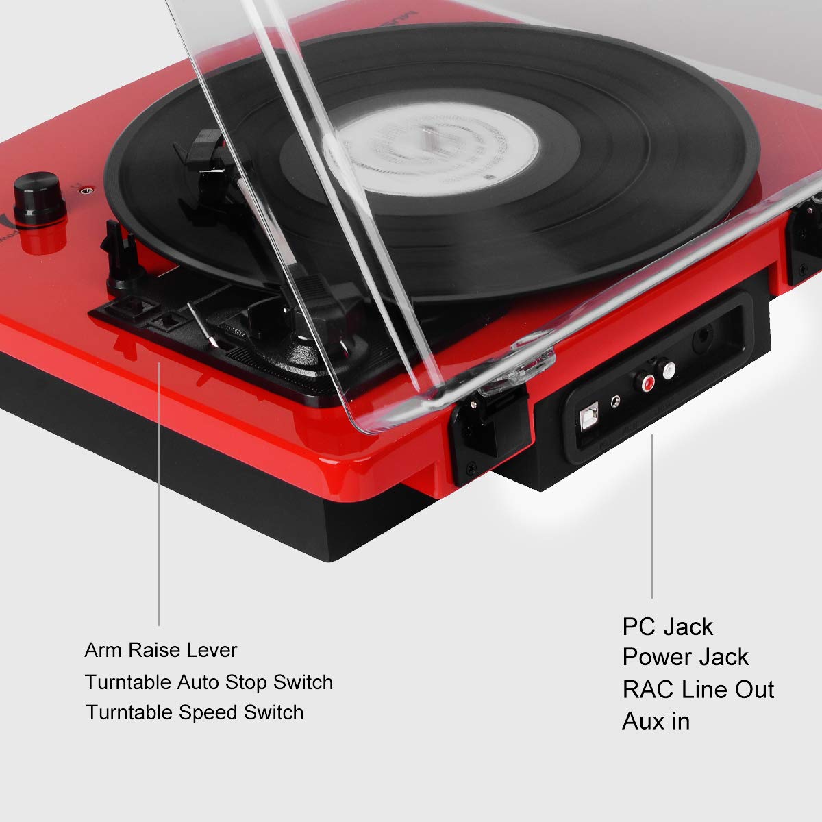 Musitrend LP 3-Speed Turntable with Built-in Stereo Speakers, Vintage Style Record Player Support Vinyl-to-MP3 Recording, RCA Output, Red …
