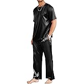 Ekouaer Mens Silk Satin Pajama Set Short Sleeve Sleepwear Silky Loungewear with Long Pants