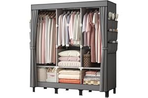 PSHUN RIGH Closet Wardrobe, Portable Closet for Bedroom, Strong and Sturdy Black Portable Closets for Hanging,Clothes Storage