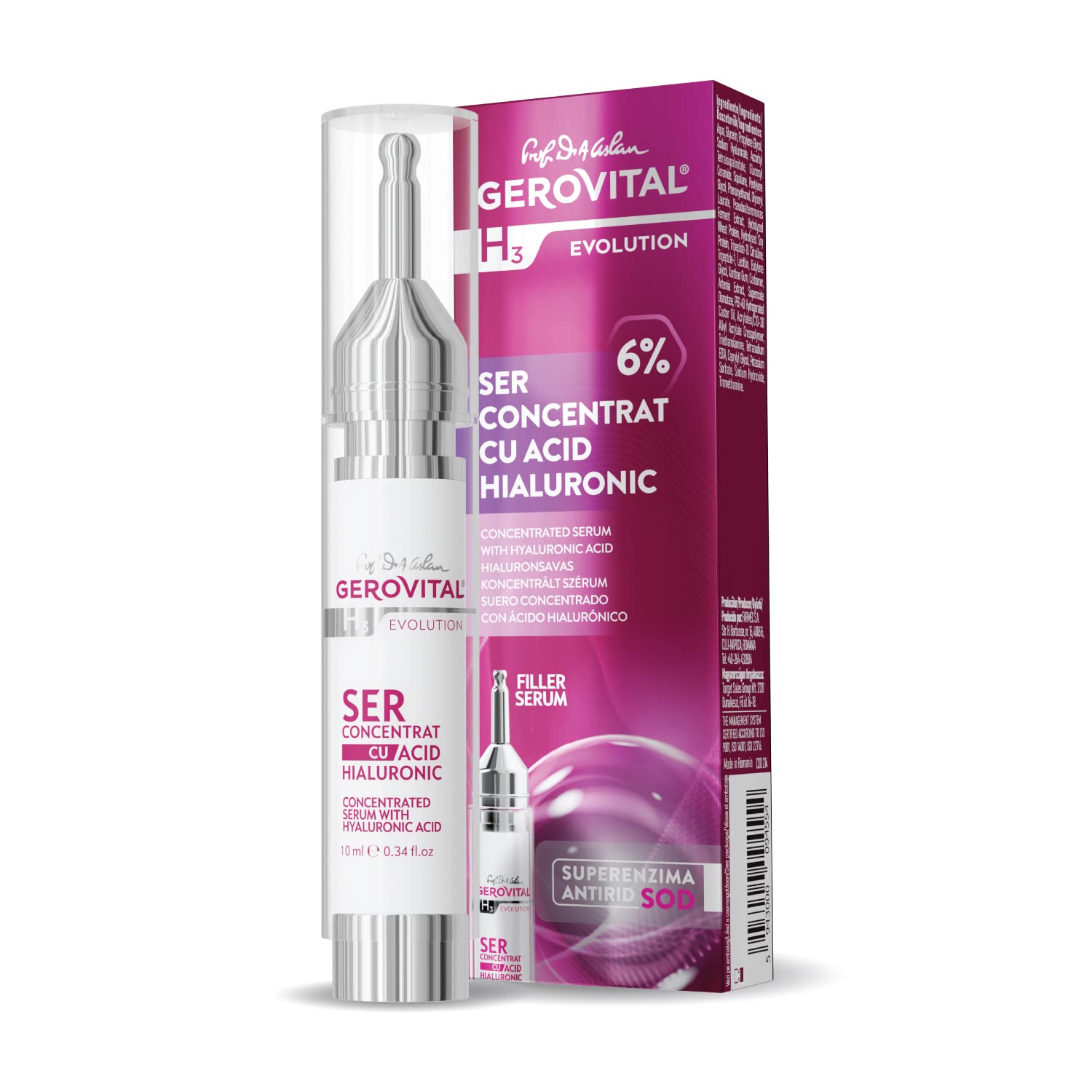 Gerovital H3 Evolution Anti-Wrinkle Face Serum with 6% Hyaluronic Acid & Vitamin C – Intense Hydration Treatment for Dehydrated, Dull Skin, 10 ml