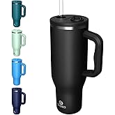 34HD 40 oz Stainless Steel Tumbler - Leakproof Insulated Water Bottle with Handle, Magnetic Lid and Flexible Straw - Iced for 48 Hours – Perfect for Men, Women, Birthday Gift, Black - Midnight Onyx