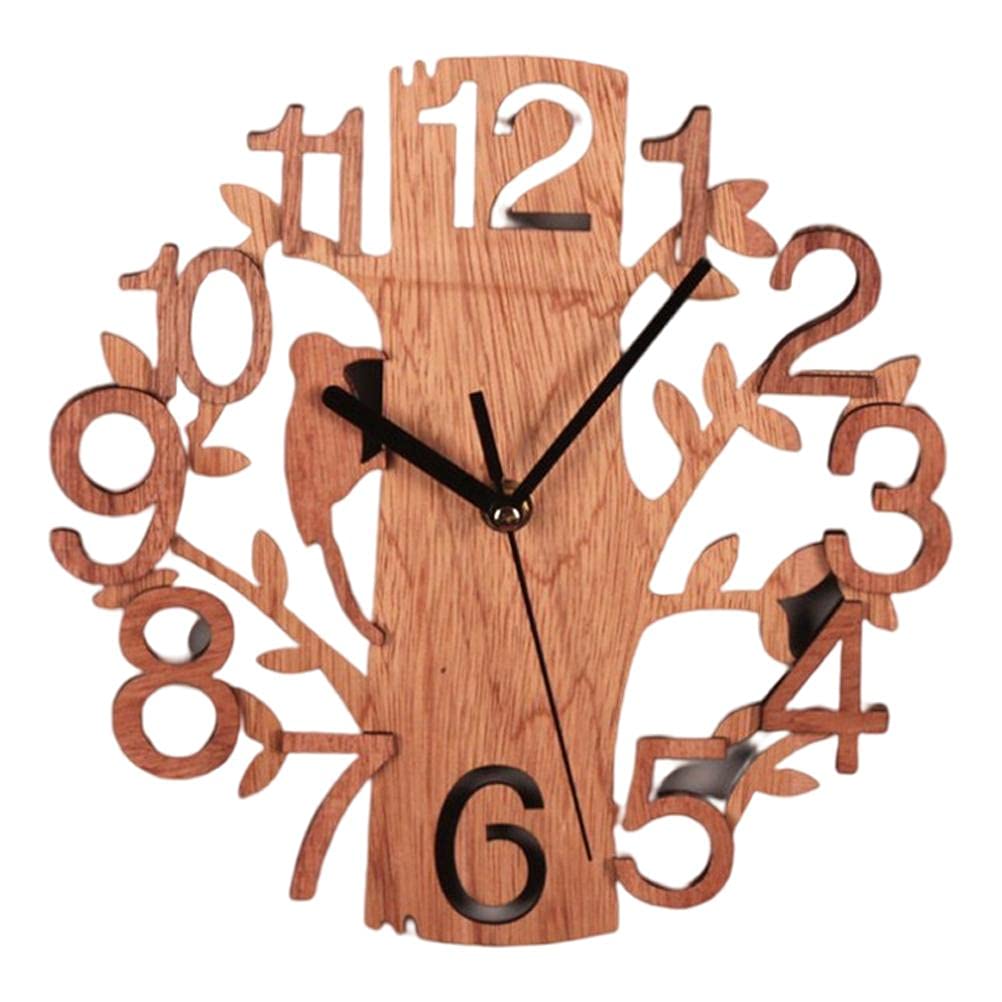 Rvtkak Tree-Shape Wall Clock, Silent Non-Ticking, Brown Wooden Clock for Kitchen, Office, Living Room, Bedroom Decor