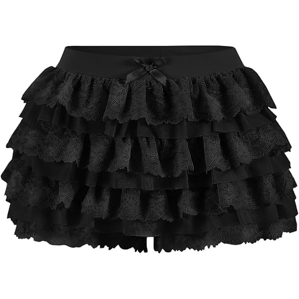 ACLENT Lace frill short pants ブラック Lace Ruffle Tiered Mini Shorts | boohoo