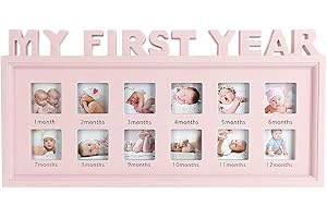 JIAHG Newborn Baby Keepsake Photo Frame My First Year 12 Month Collage Picture Frame Memorial Moment Photo Album Home Tabletop Hanging Nursery Decors Monthly Photo Frame Great Gifts for Baby Shower Birthday