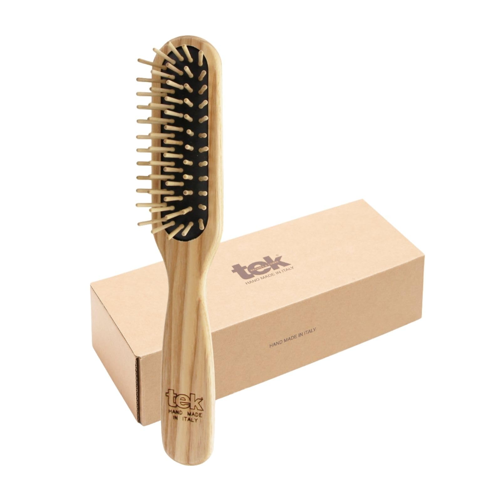 TEK - Rectangular Brush with Short Tooth in Ash Wood Handmade in Italy, for Short Hair - 22 x 4 cm