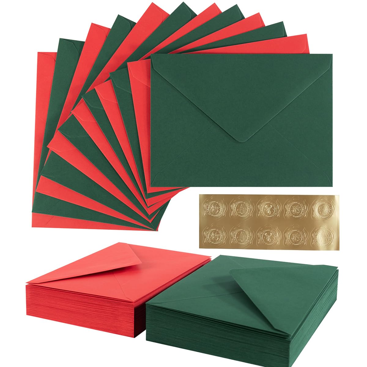 Photo 1 of 100 Pieces Christmas A6 Envelopes Colorful 4x6 Envelopes for Greeting Cards, Birthday, Weddings, Baby Shower Invitation Cards (6 1/2 x 4 3/4 Inches, Red/Green)