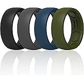 ThunderFit Silicone Rings for Men, Breathable Patterned Design Rubber Wedding Engagement Bands 8.7mm Wide 2.2mm Thick - 1/4/7 Variety Multipack