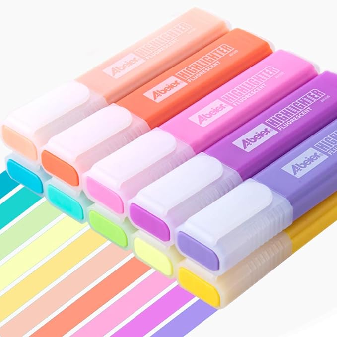 Pastel Colors Highlighter, 10 Assorted Macaron Colors, Chisel Tip