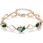 Leafael Wish Stone Link Charm Bracelet with Birthstone Crystals, Rose Gold Plated or Silver-tone, 7"+2"