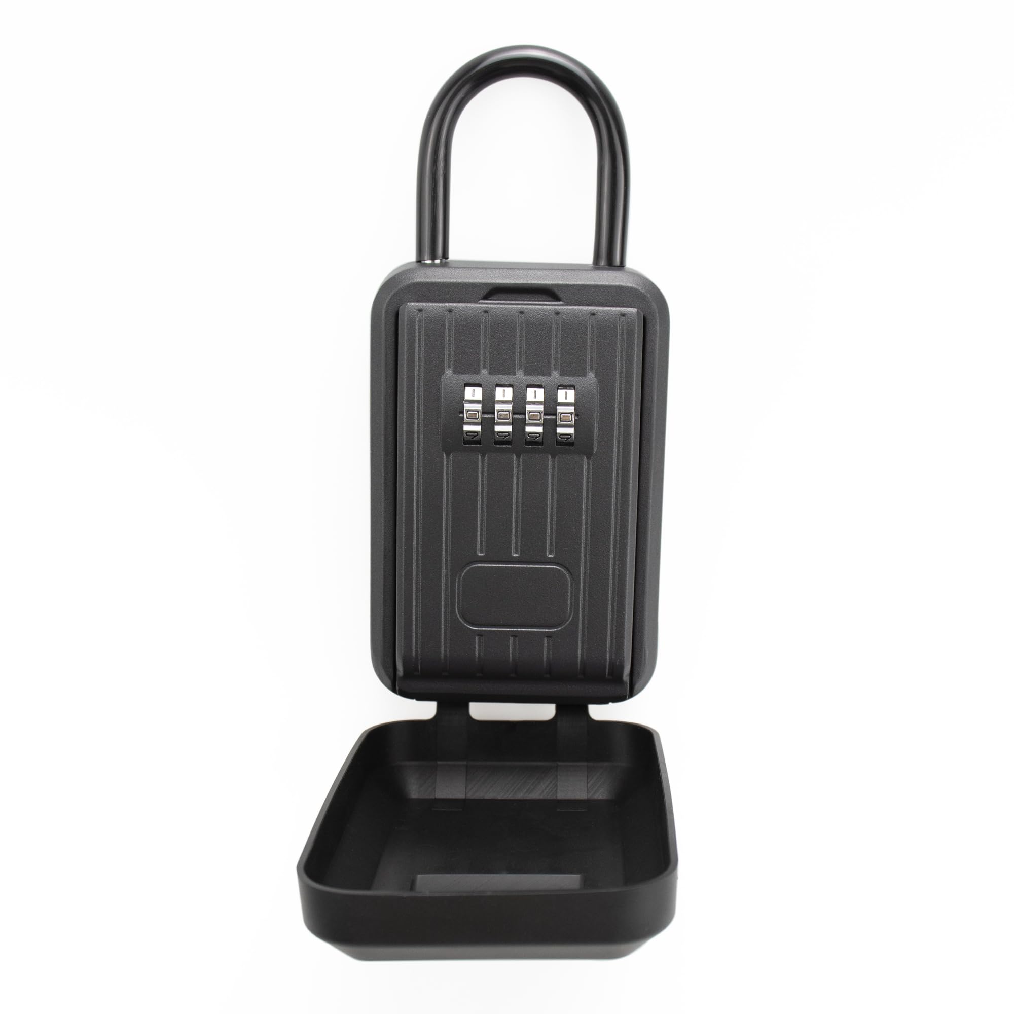 BenRich Key Safe Lock Box with Shackle and Waterproof Cover, 4-Digit Portable Key Safe Padlock Lockbox for Houses Homes Offices Cars Surfing School Garage Elderly Care Hide Key - Black