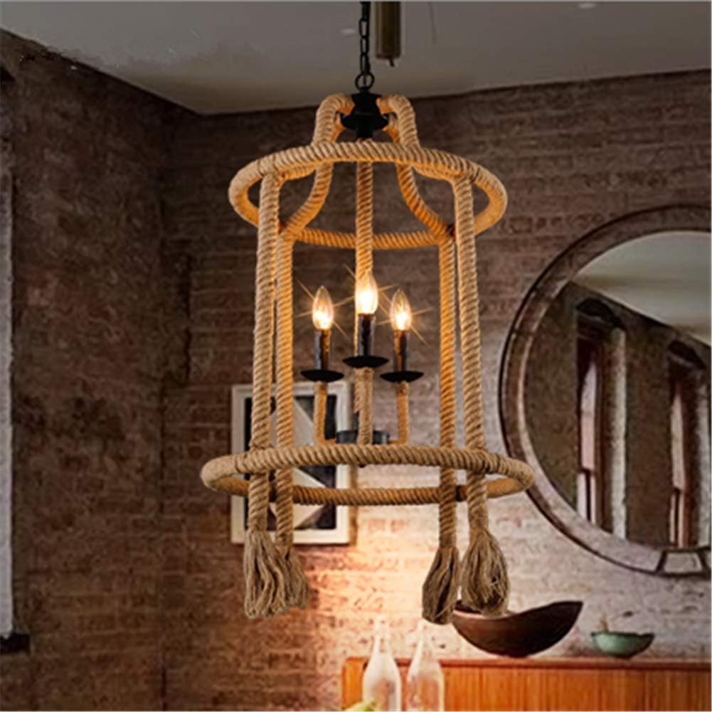 Lámpara de Araña Vintage Techo Luz Retro creativo tejido a mano Cuerda