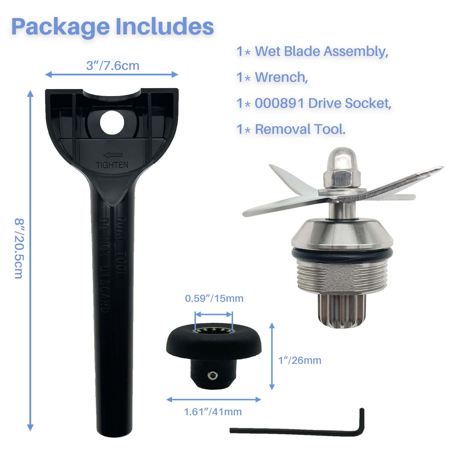 Wet Blade Assembly 104675 STM102R 1152 with Wrench Drive Socket Replacement for Vitamix Blender 500 4500 5000 5200 5500 6300 VM0102 VM0103 VM0104, Fits 64oz 48oz 32oz Standard Container