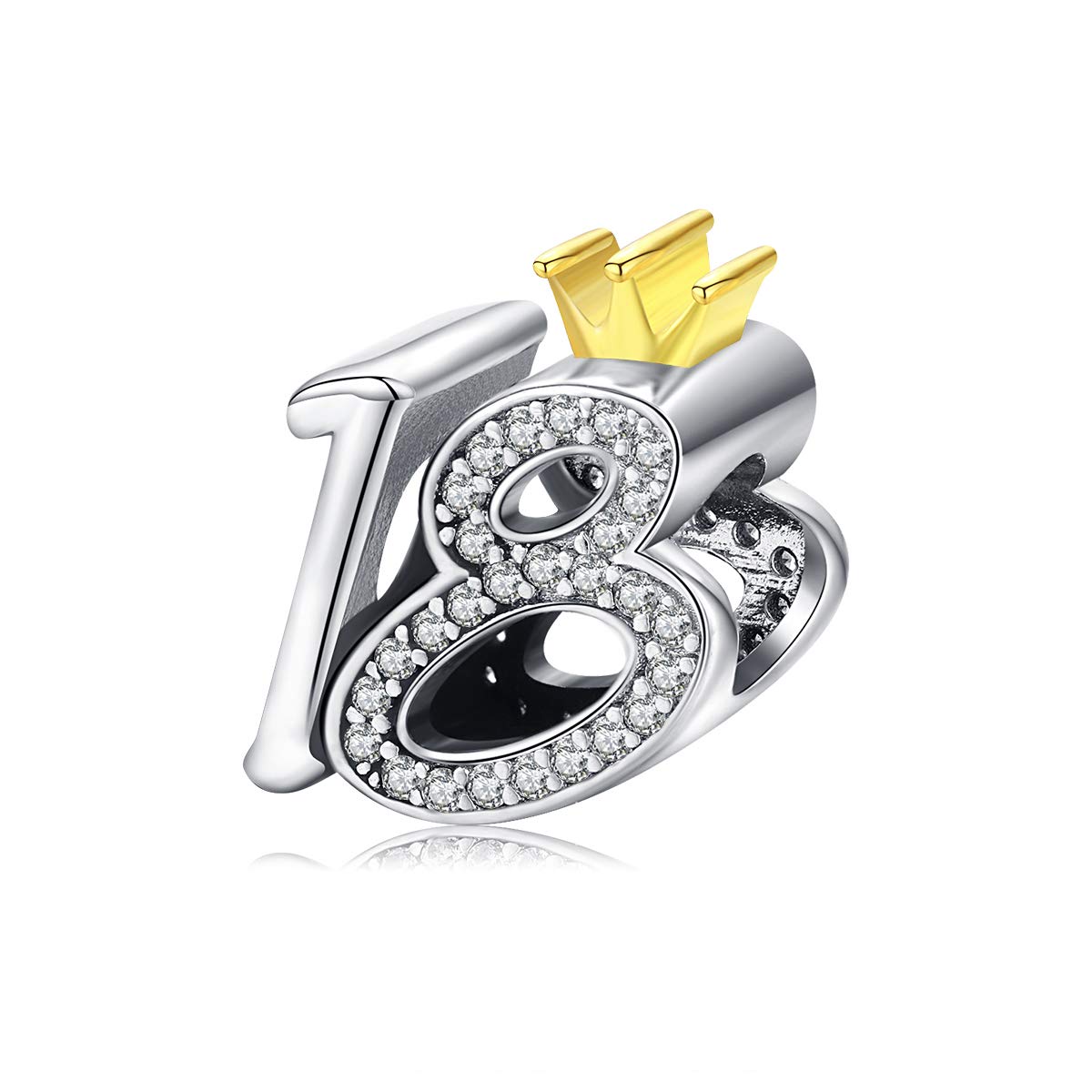 Love Baby Footprint Charm 925 Sterling Silver Heart Dangle Bead Charms Family Anniversary Charm Christmas Birthday Charms for Pandora Bracelet(Rose Gold Crown 18th Charm)