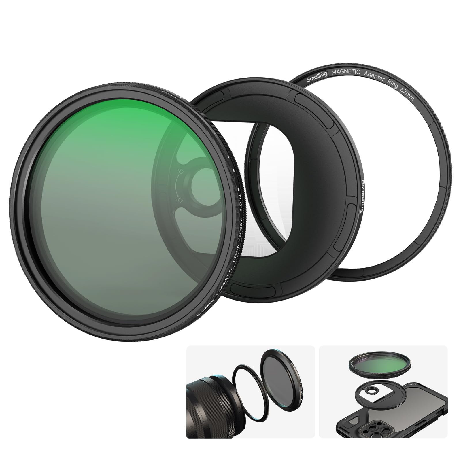 SMALLRIG 67mm Magnetic Variable ND2-ND32 Filter Kit (1-5 Stops) With T Mount Ring for Phone/Camera - No X Cross HD Optical Glass - 4725