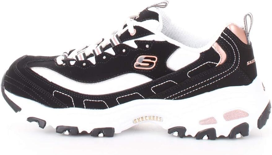 black and rose gold skechers