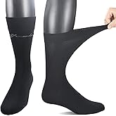 Yomandamor 5 Pairs Men's Bamboo Rayon Crew Seamless Dress Socks with Wide Cuff,10-13