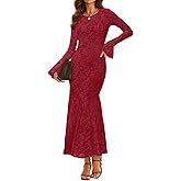 ZESICA Women's Long Sleeve Bodycon Maxi Dress 2026 Fall Fashion Floral Sexy Mermaid Wedding Guest Cocktail Party Dresses
