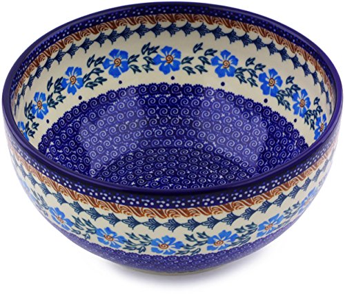Click Here to See More Images Polish Pottery 9-inch Bowl (Blue Cornflower Theme) + Certificate of Authenticity