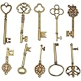 Mixed 10 Skeleton Keys Antique Bronze Finish Skeleton Keys Extra Large Vintage Skeleton Keys for Birthday Party Wedding Decoration DIY Crafts Favors Charms Pendant,10 Styles