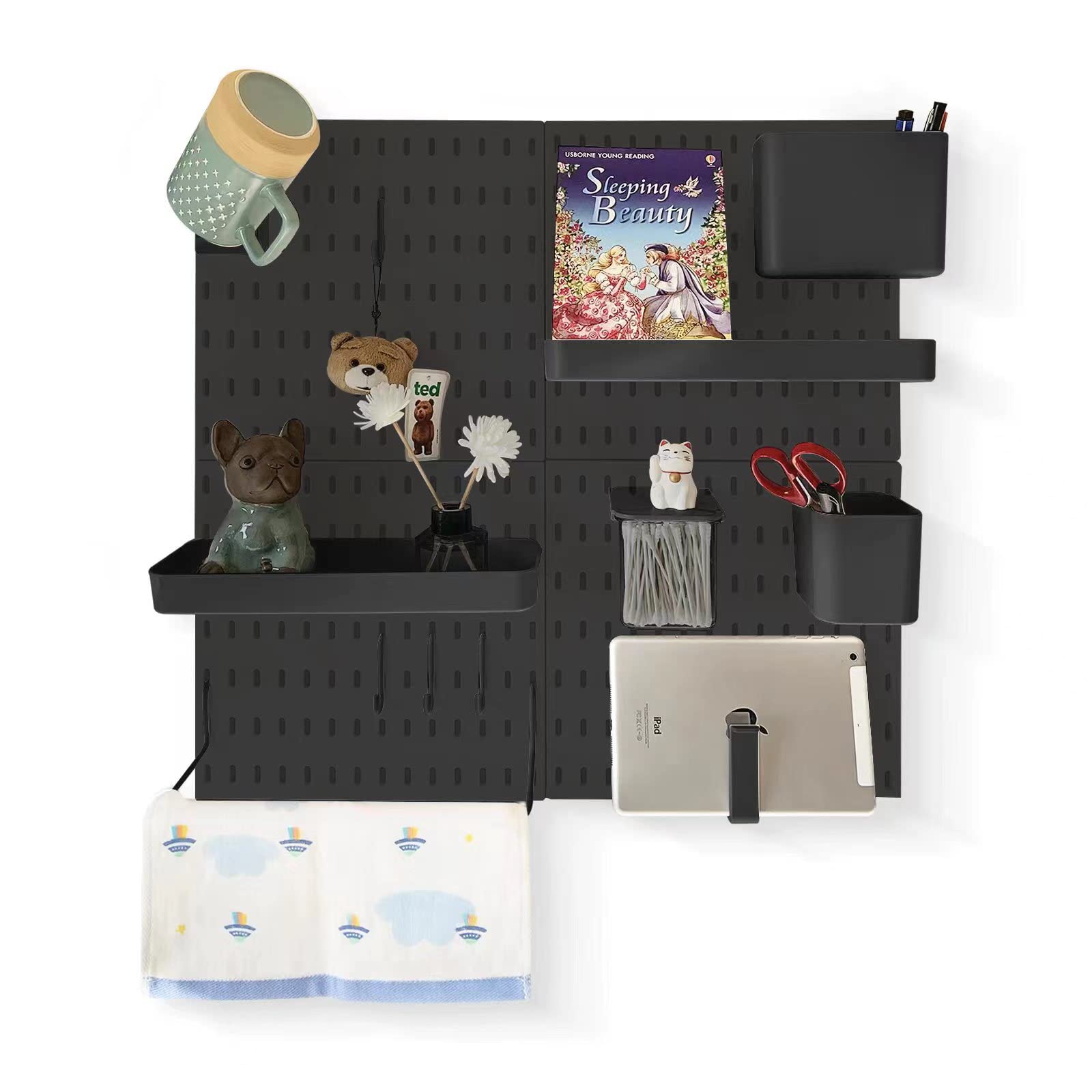 JoyBHole Pegboard Combination Kit and 13 Accessories(Shelf Hook Brackets Container) No Punching for Garage Kitchen Living Room Bathroom Office 22"x22",Pegboard Wall Organizer (Upgraded)