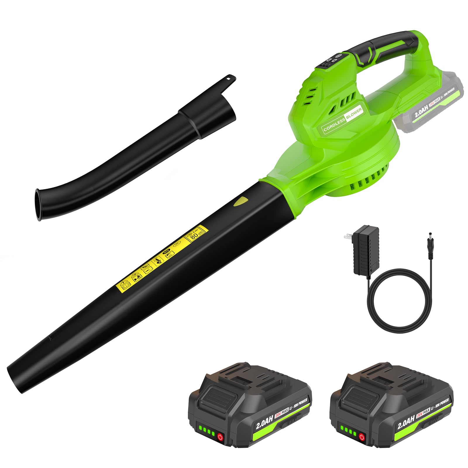 Photo 1 of VERVEWAVE Leaf Blower Cordless, 20V Electric Blower with 2 X 2.0Ah Batteries and Fast Charger, 3 Speed Control, Handheld Lightweight Leaf Blower for Lawn Care, Patio, Garden Cleaning, etc
