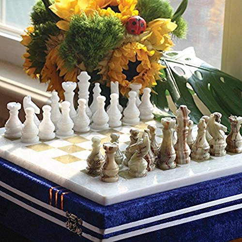 RADICALn 16 Inches Handmade White and Green Onyx Marble Full Chess Game Original Marble Chess Set