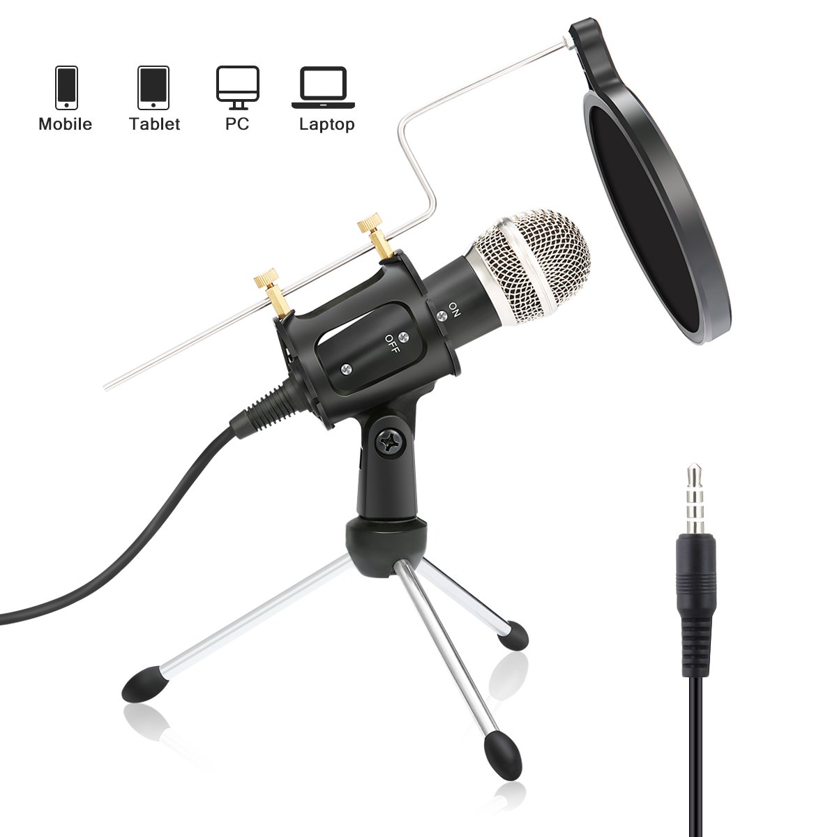Condenser Microphone NASUM Portable Mini Recording Microphone with 3