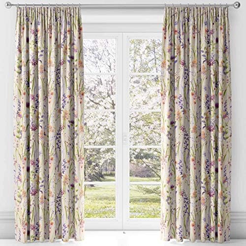 IT IDEAL TEXTILES Purple Floral Lined Tape Top Curtains, Multi Hampshire Country Watercolour Flowers Cotton Blend Curtains, Pencil Pleat Curtains Pairs, 46" Wide x 72" Drop