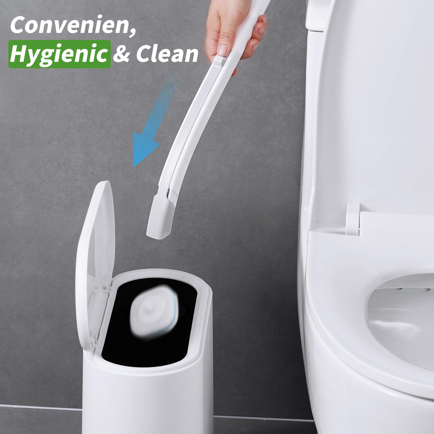 oshang Disposable Toilet Brush - Toilet Bowl Cleaner, Toilet Cleaning Supplies, Toilet Brush with Holder, 14 Refills for Deep Cleaning and Hygienic Bathroom Maintenance