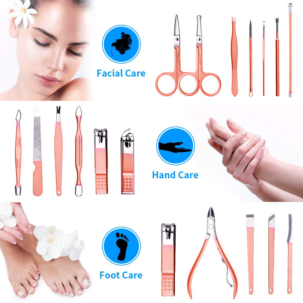 Manicure Pedicure Set, Arony 17 in 1 Stainless Steel Manicure Pedicure Kit, Manicure Kit, Nail Clipper Set, Professional Grooming Kit, Nail Tools with Luxurious Leather Travel Case: Beauty
