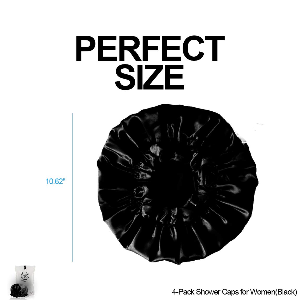Shower Cap for Women Reusable Large Shower Cap for Men(Black 4 Pack XL) Satin Double Layer Extra Waterproof Long Hair Caps : Beauty