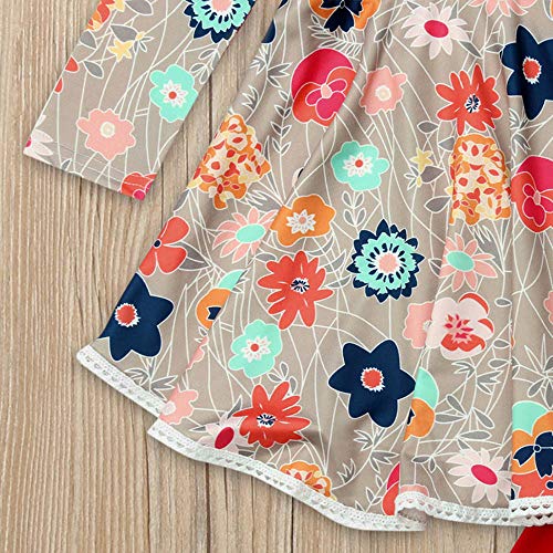 NUWFOR Toddler Baby Girls Floral Print Drees Pants Headband Outfits Clothing Set（Red,2-3 Years - Thumbnail 4