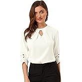 Allegra K Women's Dressy Blouses Keyhole Ruched 3/4 Sleeve Work Top Business Casual Tops
