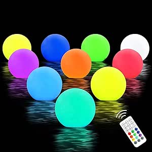 Chakev Floating Pool Lights, 16 Colors LED Glow Pool Ball Lights with Remote, Waterproof Light up Pool Float Hot Tub Bathtub Night Lights for Pond Fountain Garden Lawn Party Decor 10 Pack